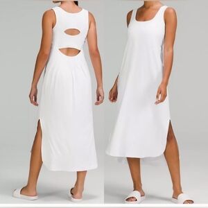 Lululemon Pima Cotton Open-Back Midi Dress In White Size 6‎